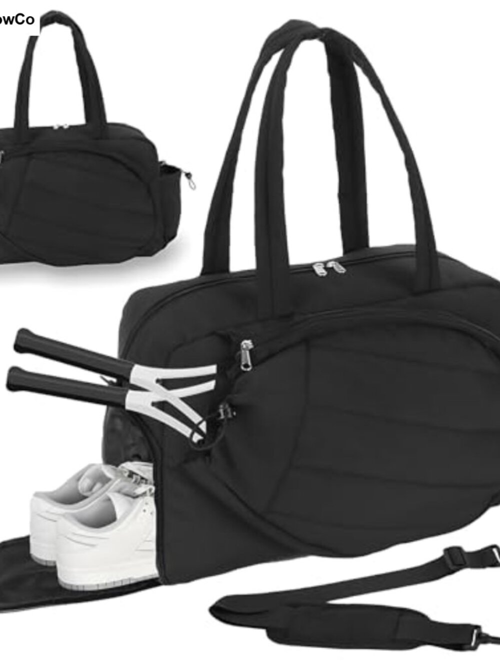 Quilted Tennis Tote Bag for Women, Gym Duffle with Shoe Compartment and Wet